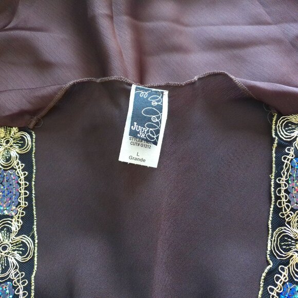 Judy Jr., Brown V-neck tank top, with golden embroidery & sequins design - Picture 8 of 8